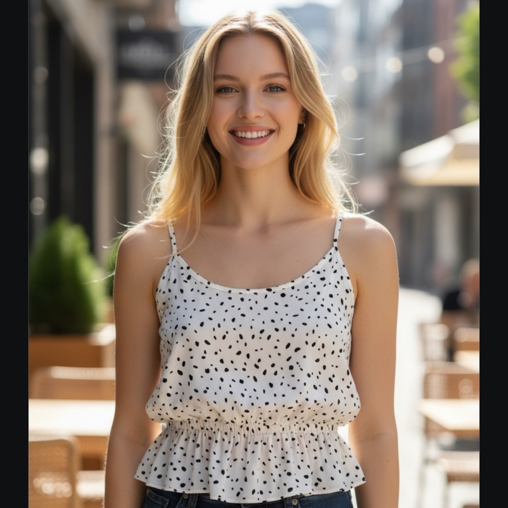 Blue B Women's White and Black Polka Dot Camisole​